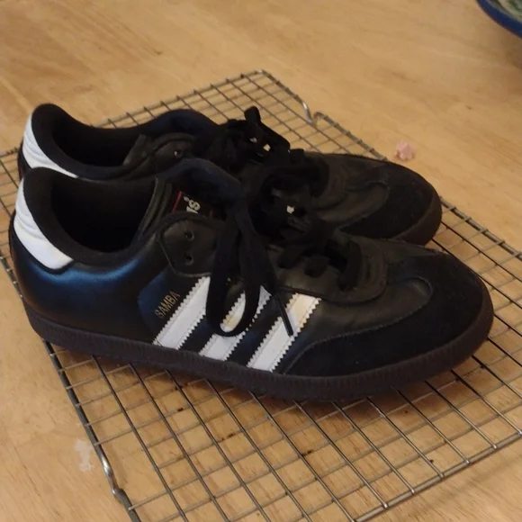 adidas | Shoes | Adidas Samba Size 4 Black With White Stripes | Poshmark